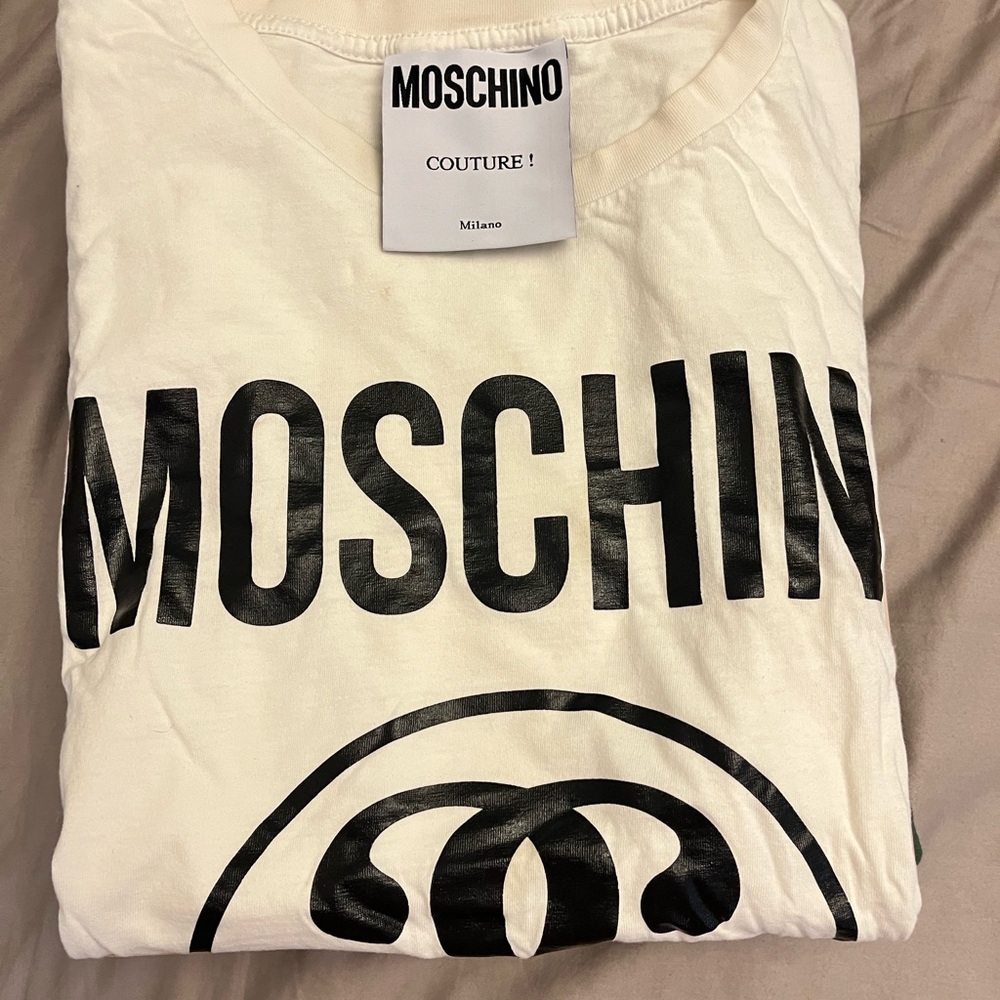 Moschino Cream T-Shirt with Black Logo